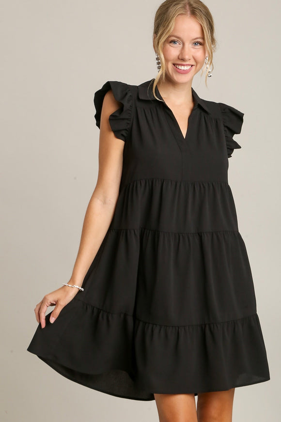 Tiered Flutter Sleeve Dress | Black