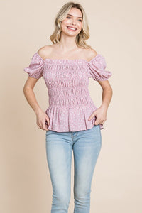 Ruched Ditsy Floral Smocked Top | Dusty Rose