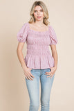 Ruched Ditsy Floral Smocked Top | Dusty Rose