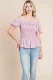 Ruched Ditsy Floral Smocked Top | Dusty Rose