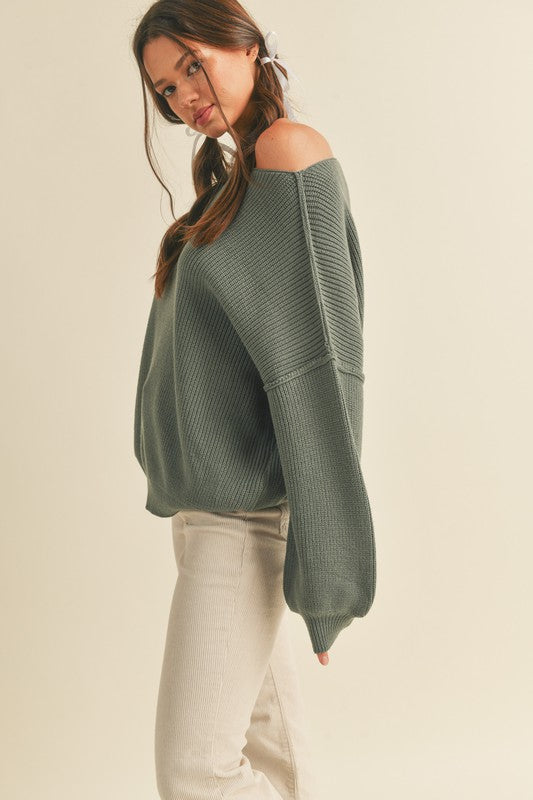 Boat Neck Ribbed Sweater Top | Basil