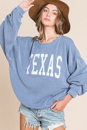 Texas Slouchy Ribbed Sweatshirt | Denim Blue