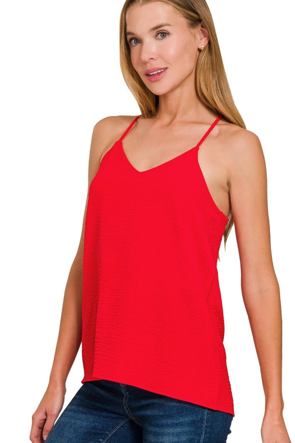 Woven Airflow Adjustable Strap Cami Top | Red
