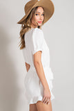 V-Neck Waist Tie Romper | Off White