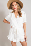 V-Neck Waist Tie Romper | Off White