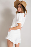 V-Neck Waist Tie Romper | Off White