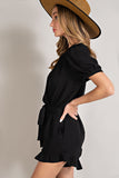 V-Neck Waist Tie Romper | Black