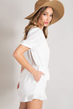 V-Neck Waist Tie Romper | Off White