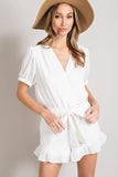 V-Neck Waist Tie Romper | Off White