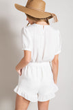 V-Neck Waist Tie Romper | Off White