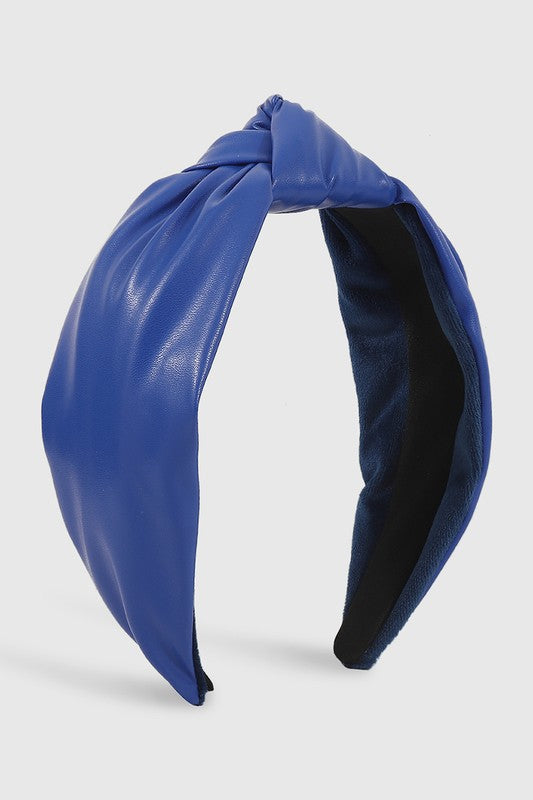 Vegan Leather Knot Headband | Royal Blue