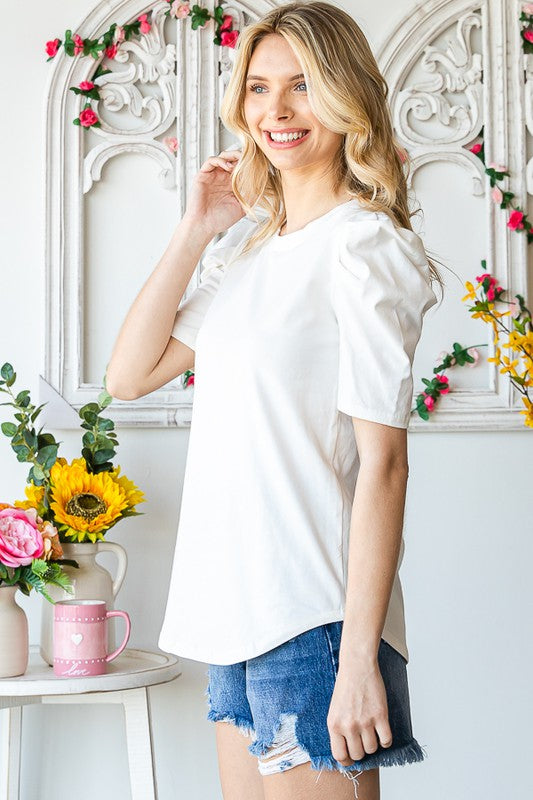 Solid Puff Sleeve Top | Ivory