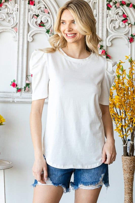 Solid Puff Sleeve Top | Ivory