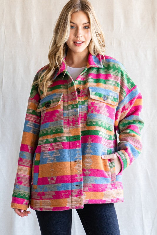 Aztec Fleece Jacket | Pink Mix