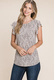 Chic Ruffle Sleeve Top | Black+Taupe