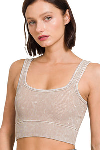 Washed Ribbed Square Neck Brami | Ash Mocha