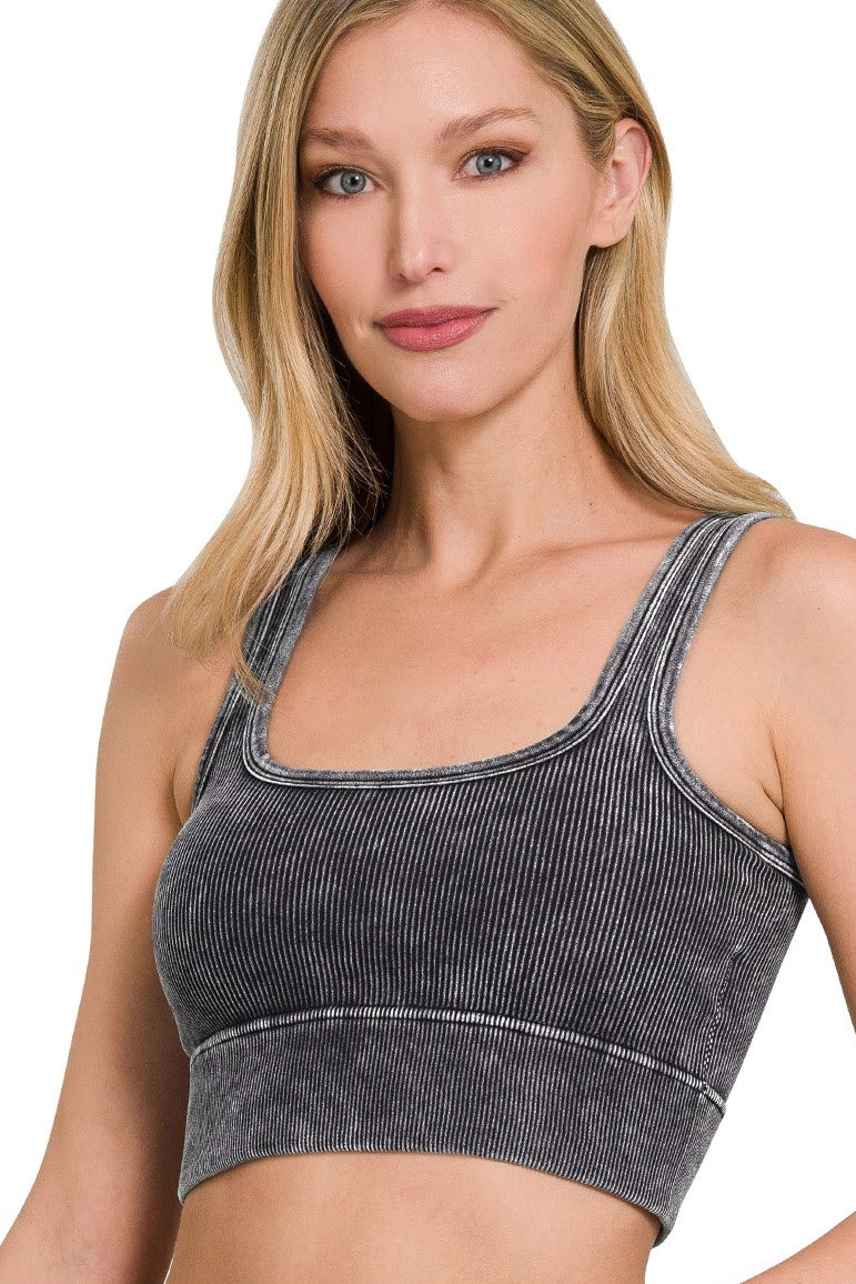 Washed Ribbed Square Neck Brami | Ash Black