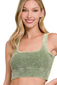 Washed Ribbed Square Neck Brami | Ash Olive