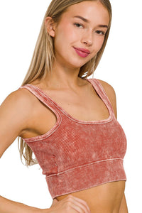 Washed Ribbed Square Neck Brami | Rust