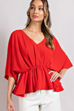 V-Neck Poncho Blouse Top | Red