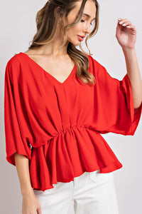 V-Neck Poncho Blouse Top | Red