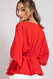 V-Neck Poncho Blouse Top | Red