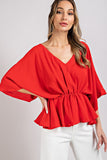 V-Neck Poncho Blouse Top | Red