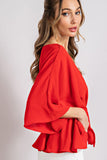 V-Neck Poncho Blouse Top | Red
