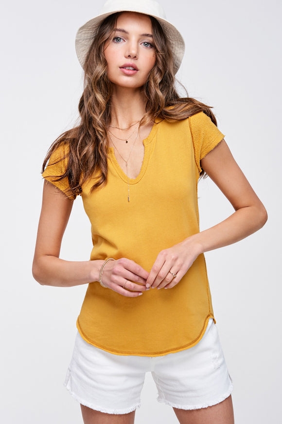 French Terry Textured Fitted Top | Marigold