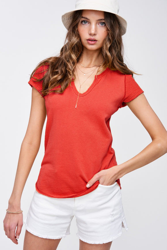 French Terry Textured Fitted Top | Chili
