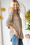3/4 Roll Up Sleeve Cheetah Top | Beige