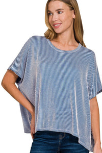 Ribbed Boxy Top | Blue