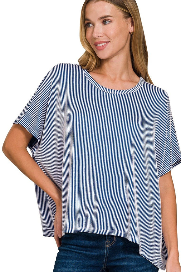 Ribbed Boxy Top | Blue