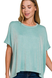 Ribbed Boxy Top | Teal