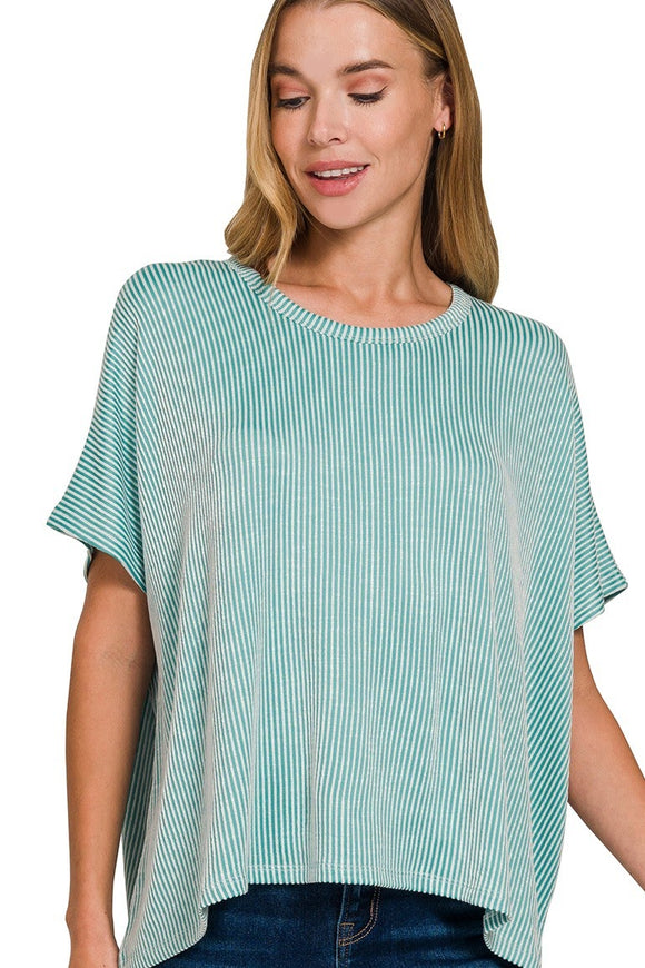 Ribbed Boxy Top | Teal