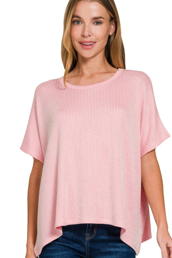 Ribbed Boxy Top | Pink