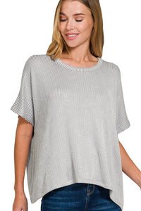 Ribbed Boxy Top | Grey