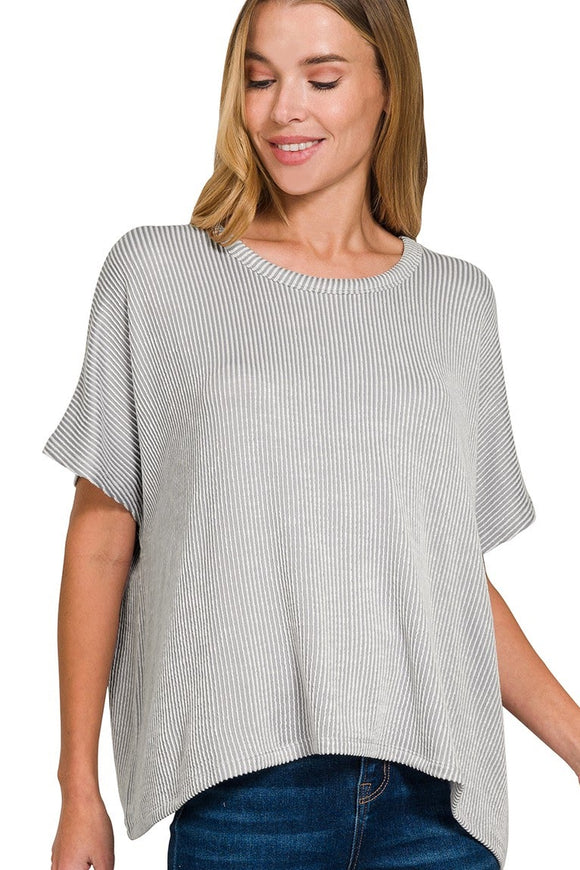 Ribbed Boxy Top | Grey