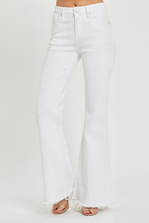 Risen Jeans  White Mid Rise Tummy Control Flare – Southern Routes