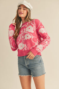 Floral Abstract Sweater | Raspberry Pink