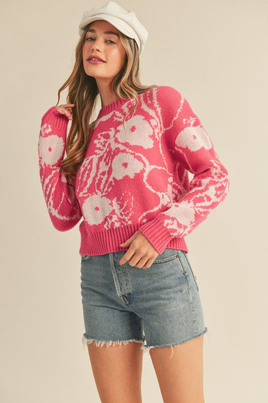 Floral Abstract Sweater | Raspberry Pink