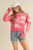 Floral Abstract Sweater | Raspberry Pink