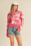 Floral Abstract Sweater | Raspberry Pink