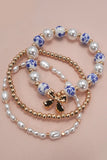 Blue Ceramic Porcelain Bow Bracelet Set | Gold