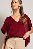 V Neck Blouse Top | Wine