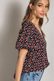 Silky Leopard Puff Sleeve Top | Black