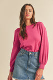 Pointelle Puff Sleeve Sweater | Fuchsia