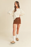 Pointelle Puff Sleeve Sweater | Ivory