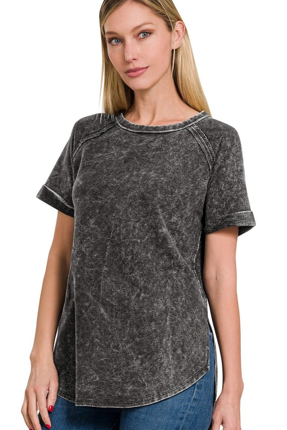 French Terry Acid Wash Top | Ash Black