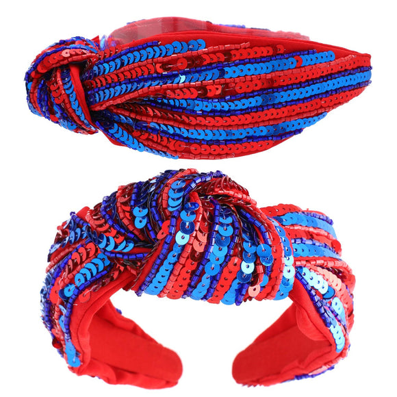 Sequin Patriotic Stripes Headband | Red+Blue